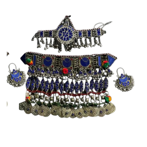 Ensemble de bijoux pour femmes tribales afghanes Kuchi antiques 2025, fait à la main, style afghan, tendance, boucles d'oreilles de mariage, collier, turquoise - Product Image 5