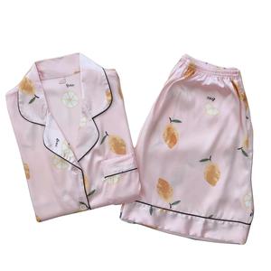 Printing Heart Home Wear Women's Spring and Summer Turn -down Sleeve Silk Pajamas Casual Pajamas Set Made in Vietnam - Product Image 2