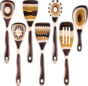 Juego de utensilios de cocina modernos de madera de Pakka marrón, los más vendidos, de alta calidad, con mango largo, diseño personalizado, cucharas de cocina ecológicas, gratis - Product Image 1