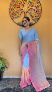 Georgette Séquence Broderie Travail Impression Numérique Blouse Pièce Prêt-à-porter Sari Indien pour Dames Prix de Gros Pas Cher pour - Product Image 4