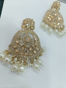 Jumka Bollywood Kundan TraditionaL Jhumka Indian <b>Gold</b> Plated Enamel Dangling Bells Tassel Stud <b>Earrings</b> for Women - Product Image 2