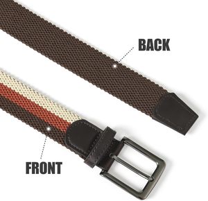 เข็มขัดกอล์ฟสีผสมยืดได้เข็มขัดถักสำหรับผู้ชายโลโก้ที่กำหนดเองนูนหนัง PU ปลายเข็มขัดทอยืดหยุ่นพร้อมหัวเข็มขัดโลหะผสม - Product Image 5