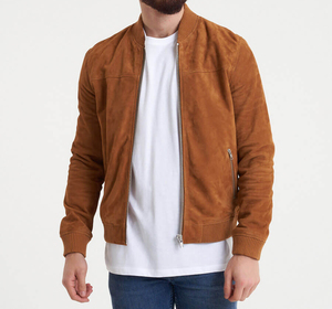 Veste de course personnalisée élégante pour homme en peau de mouton marron 100% coton avec poches zippées, confortable et écologique, streetwear - Product Image 4
