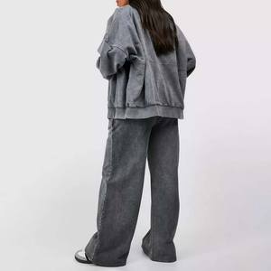 2 piezas Vintage Acid Wash 2 en 1 Heavyweight Winter Zip Up Hoodie para mujer 100% algodón - Product Image 2