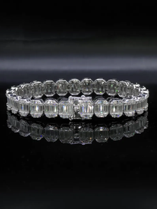 Pulsera de tenis con diamantes de moissanita VVS de corte esmeralda, plata de ley 925 con baño de rodio, diseño geométrico, para bodas - Product Image 1