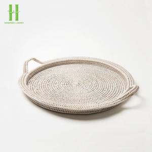 Plateau rond en rotin naturel fait à la main Nouveau design avec poignées Matériau en bambou pour la décoration de la maison et les fêtes Fabriqué au Vietnam - Product Image 2