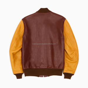 Blouson aviateur en cuir de vache personnalisé pour homme, fermeture éclair, logo personnalisé en relief, veste universitaire en cuir tendance pour femme - Product Image 4