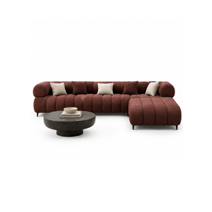 Sofá Seccional Curvo Moderno con Tapicería de Tela Texturizada, Chaise Longue y Mesa de Centro Redonda para Sala de Estar de Lujo - Product Image 1