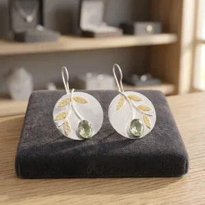 Boucles d'oreilles en argent sterling 925 avec améthyste verte naturelle, classiques et élégantes, plaquées argent, pour un anniversaire de mariage. - Product Image 1