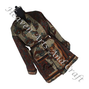 KS008 Vintage seda Sari manga corta Vintage Sari Kimono corto Boho bata Vintage Kimono corto vestido de dama de honor - Product Image 1