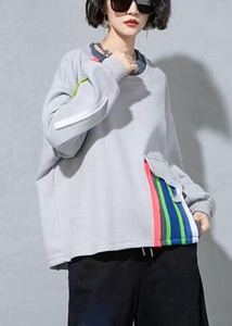 Ever <b>Glow</b> Oversized Crew Neck Fleece Sweatshirt Color Blocking Bright Line Decoration Plus Size Women Autumn <b>Drop</b> Shoulder - Product Image 2