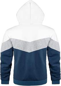 Sweat à capuche à manches longues pour hommes, sweat-shirt britannique avec poche, patchwork de blocs de couleurs brodés, polaire teinte unie pour l'hiver - Product Image 2