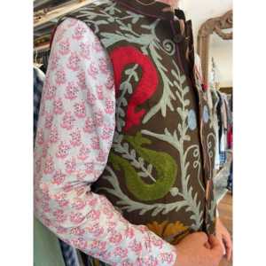 Mens Luxury Reversible <b>Nehru</b> Jacket XS Size Water-Proof Velvet Suzani Floral Embroidered Pattern Vintage Style for Spring Season - Product Image 1