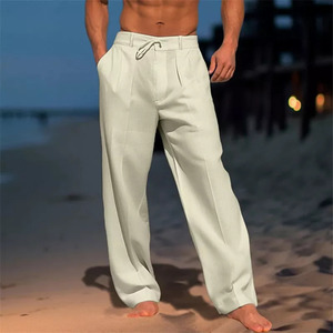 <span class=keywords><strong>Pantaloni</strong></span> larghi da spiaggia Casual da <span class=keywords><strong>uomo</strong></span> <span class=keywords><strong>pantaloni</strong></span> larghi 100% cotone <span class=keywords><strong>lino</strong></span> tinta unita-servizio OEM disponibile - Product Image 2