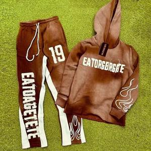 Conjunto de Sudadera y Pantalones Deportivos para Hombre, Personalizado al por Mayor, de Doble Cintura, Holgado y Oversize, con Sudadera con Capucha y Pantalones Deportivos Acampanados - Product Image 3