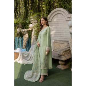 Completo da donna ricamato in tessuto lawn Mehm Mint Bliss MBN-06 - Product Image 3