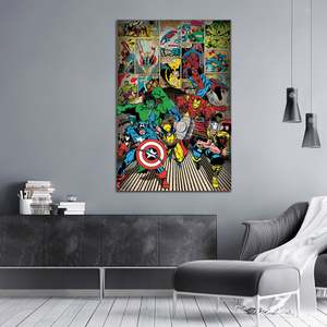 Póster de Marvel Here Come the Heroes, Diseño Moderno, Material de Lienzo, Marco Negro para Pared - Product Image 2