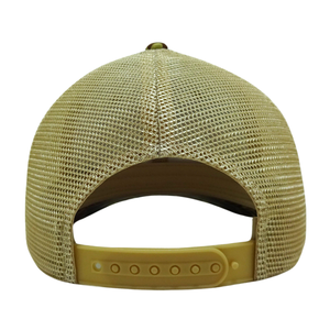Casquette en toile structurée jaune camouflage à 6 panneaux avec logo brodé/tissé contrastant, fermeture snapback à boucle simple en plastique - Product Image 5