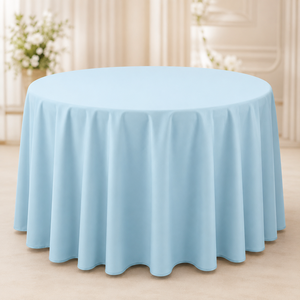Wholesale Sky Blue <b>Round</b> Polyester <b>Tablecloth</b> Wedding Banquet Event Rental Hotel <b>Table</b> Linen - Product Image 1