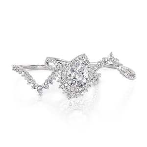 Ensemble de bagues de fiançailles et d'éternité Jeulia Halo avec diamant taille poire, 3 pièces, en argent sterling - Product Image 3