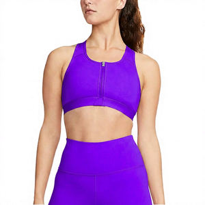 Soutien-gorge de sport ROLEIN grande taille respirant rose à col halter en U avec dentelle et fermeture éclair sur le devant, maintien élevé et compression, idéal pour le yoga et l'entraînement, ajustement sans coutures - Product Image 4