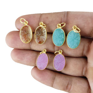 Citrine จี้แกะสลักลายดอกไม้,จี้ทรงรีสีทองเงินแท้925เครื่องประดับอัญมณีแกะสลัก - Product Image 5