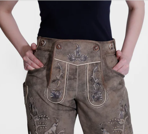 Nuevos pantalones cortos de cuero de cabra Lederhosen disfraces bávaros para mujeres patrón sólido de estilo alemán bordado personalizado - Product Image 6