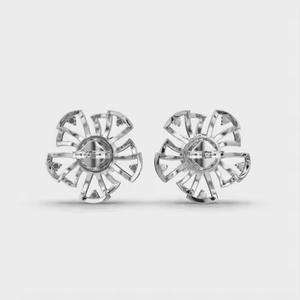 Boucles d'oreilles en or blanc 18 carats avec diamants, boucles d'oreilles en diamants de laboratoire, boucles d'oreilles à clous pour femmes - Product Image 2