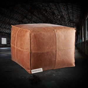 Leather Square Pouf Footstool Upholstered in Brown Faux Leather for the Living Room Bedroom and Kids Room - Product Image 3