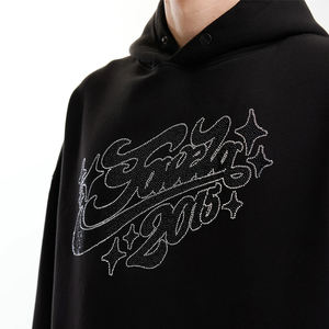 ชุดเสื้อมีฮู้ดติดซิปแบบเต็มแผ่นปะเย็บปักลายติดพลอยเทียมทำให้แดดซีดจางสไตล์วินเทจออกแบบโลโก้ได้ตามต้องการ - Product Image 4