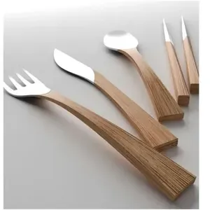 Manche en bois ensemble de couverts en acier inoxydable finition miroir parfait pour les fêtes de mariage hôtel salle à manger et cuisine à domicile - Product Image 2