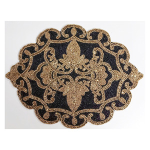 Mantel Individual de cuentas negras doradas vintage redondo 13x13 mantel Individual bordado protege tu mesa de comedor del exceso de daño por calor - Product Image 4