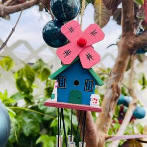 YEEYAYA Handmade Modern & Retro Wooden House Wind Chime Mini Pendant for Outdoor Meditation & <b>Garden</b> Decor Metal Material - Product Image 3