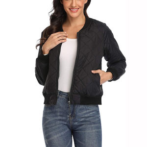 เสื้อแจ็คเก็ตบอมเบอร์ถักสำหรับผู้หญิง แบบสั่งทำพิเศษ ระบายอากาศได้ดี ลายเพชร ตัดเย็บแบบครอป น้ำหนักเบา ไซส์พลัส บุด้วยผ้าฝ้าย - Product Image 3