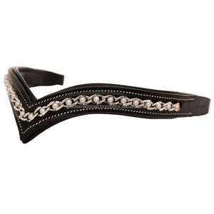 Diseño en espiral Perlas Forma de V profunda Bling Brow Band Costura de borde de contraste de alta calidad y banda de cejas de caballo de cuero acolchado - Product Image 4