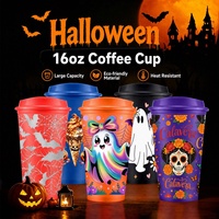 Gobelets de fête d'Halloween 16oz en plastique avec couvercle, logo personnalisé, vente en gros, gobelet réutilisable mat, usine OEM