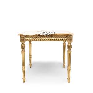 โต๊ะข้างทรงสี่เหลี่ยมหรูหราพร้อมท็อปหินอ่อนสีขาวธรรมชาติและขาไม้ลายลูกฟูกประดับทองคำเปลวสำหรับตกแต่งสไตล์พระราชวังคลาสสิก - Product Image 2