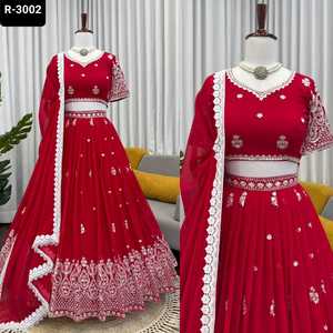 Las últimas mujeres usan hilo de imitación Georgette de lujo con 9mm Sequnce Work Lehernga Choli con borde de encaje Dupatta Set para ropa de boda - Product Image 3