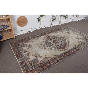 Tapis en laine turque vintage 4.4x7,8 pieds, tissage plat patchwork beige et bleu pour les décorations de salon avec support en latex - Product Image 2