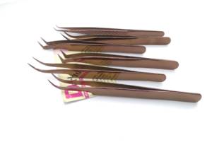 Pince à cils bronze or rose Volume pointu en acier inoxydable incurvé avec poignée pointillée Personnaliser la pince à épiler d'extension de cils - Product Image 2