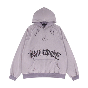 Sweat à capuche en coton French Terry de haute qualité pour hommes Broderie délavée personnalisée Sweat à capuche patchwork imperméable d'hiver - Product Image 1