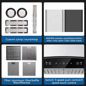 Campana extractora eléctrica de cocina, filtro deflector, campanas de chimenea para Extractor de tiro descendente, campana extractora ventilada, Metal, cobre, vidrio de aluminio - Product Image 2