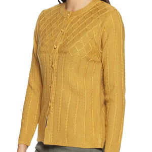 Cárdigan de punto con Cable de mezcla de lana ligera para mujer, suéter amarillo de manga larga, diseño con botones, cuello redondo, estilo informal de invierno - Product Image 4