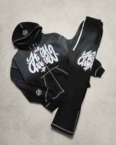 OEM Streetwear Heavyweight Sun Faded Sweat suit Conjuntos de dos piezas Lavado ácido Chándal Apliques desgastados Parche Sudadera con capucha Conjunto - Product Image 1