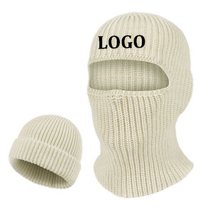 Bonnet cagoule en tricot côtelé à logo personnalisé avec capuche thermique extensible pour le cyclisme en hiver, les voyages et les vêtements pour temps froid - Product Image 1