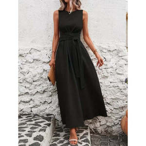 Vestido Maxi de Mujer Jane's con Hombros Descubiertos, Cintura con Lazo, Aberturas Laterales, Cuello Redondo y Silueta en A para Uso Casual - Product Image 1
