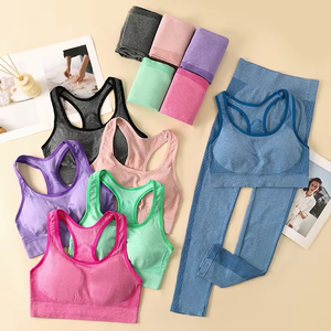 ชุดออกกำลังกายฟิตเนส2ชิ้นลายสีพื้นชุดเล่นโยคะออกกำลังกายฟิตเนสขนาดพลัสสวมใส่สบายสำหรับผู้หญิง - Product Image 3