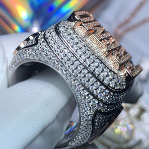Bijoux rappeur personnalisés de luxe VVS Moissanite diamant 925 bague en argent Sterling Bling glacé Champion Style Hip Hop bague pour hommes - Product Image 4