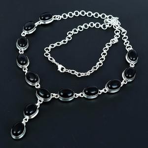 New Arrival Genuine 925 Sterling Silver Natural <b>Black</b> Onyx Cabochon Bezel Setting Chain Necklace <b>Women</b> Heavy Jewelry - Product Image 5