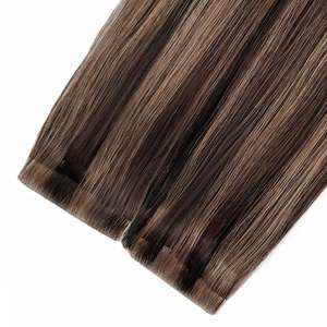 Extensions de cheveux naturels Remy à bandes adhésives 8-30 pouces, mélange brun chocolat cendré 1B, tissages pré-collés - Product Image 1